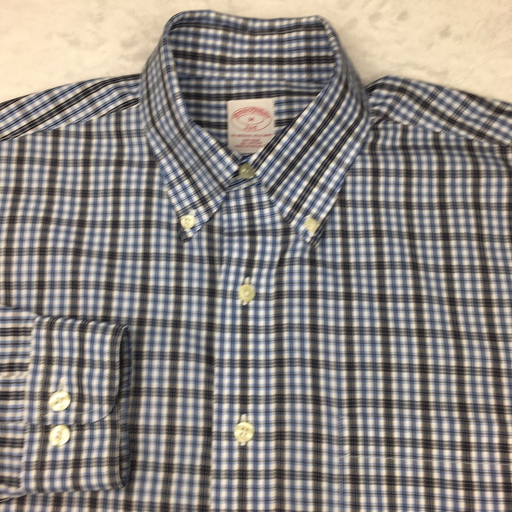 Brooks Brothers Dress Shirt Mens Medium‎ Blue Plaid 346 Non Iron